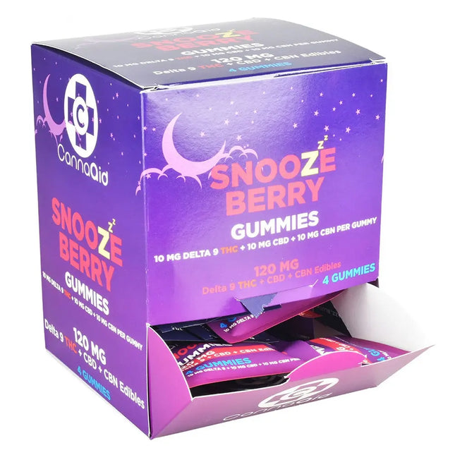 30PC DISP- CannaAid D9+CBD+CBN Gummies 4pk - 120mg/Snooze Berry - Vape Boss