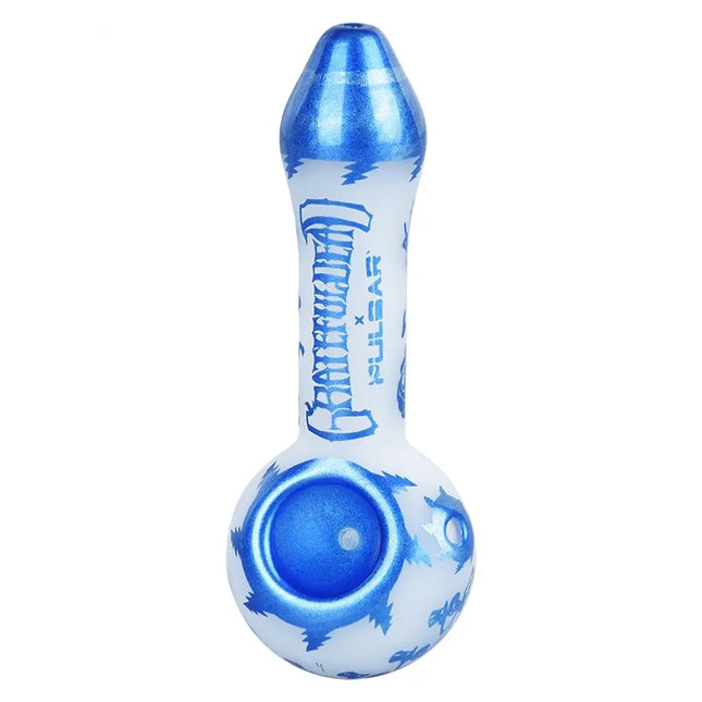Grateful Dead x Pulsar Blue Sky Dancing Skellies Glass Spoon Pipe - 4.75" - Vape Boss