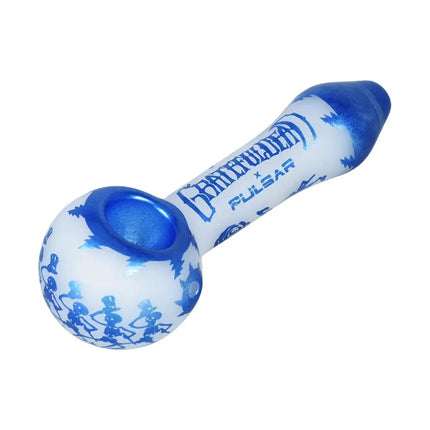 Grateful Dead x Pulsar Blue Sky Dancing Skellies Glass Spoon Pipe - 4.75" - Vape Boss
