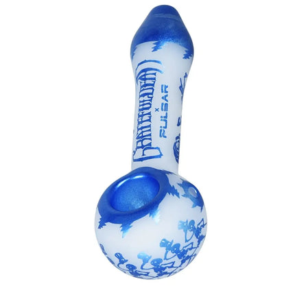 Grateful Dead x Pulsar Blue Sky Dancing Skellies Glass Spoon Pipe - 4.75" - Vape Boss