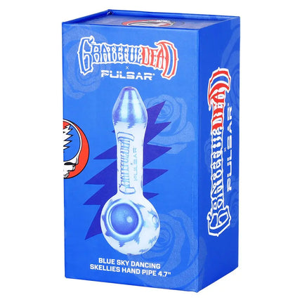 Grateful Dead x Pulsar Blue Sky Dancing Skellies Glass Spoon Pipe - 4.75" - Vape Boss