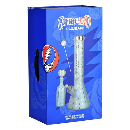 Grateful Dead x Pulsar Bolts And Skellies Glass Beaker Water Pipe Set | 13.75" | 14mm F - Vape Boss