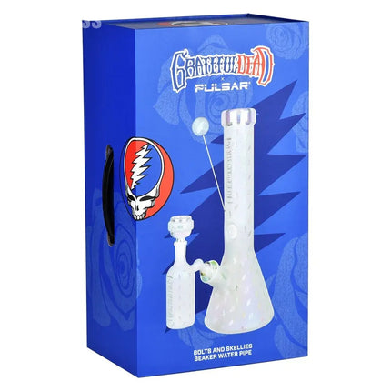 Grateful Dead x Pulsar Bolts And Skellies Glass Beaker Water Pipe Set | 13.75" | 14mm F - Vape Boss