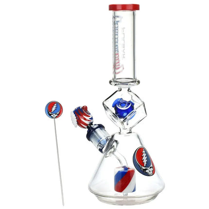 Grateful Dead x Pulsar Inception Cube Beaker Glass Water Pipe - 12.75" / 14mm F Smoke Drop