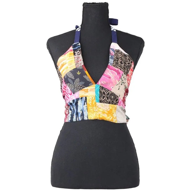 Patchwork Tie Halter Crop Top - One Size - Vape Boss