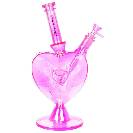 Pulsar Diamond Faceted Heart Glass Water Pipe - 11.75" / 14mm F / Pink - Vape Boss