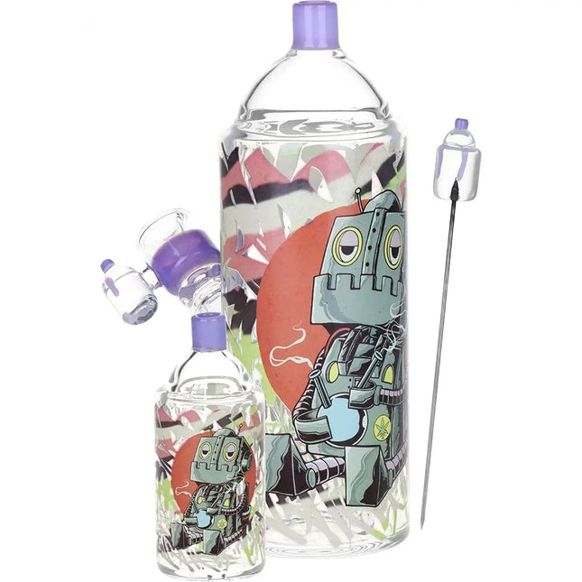 Pulsar Graffiti Series Spray Paint Glass Water Pipe Set / 7.5" / 14mm F Smoke Drop