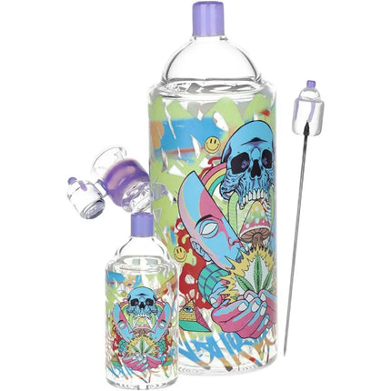 Pulsar Graffiti Series Spray Paint Glass Water Pipe Set / 7.5" / 14mm F Smoke Drop