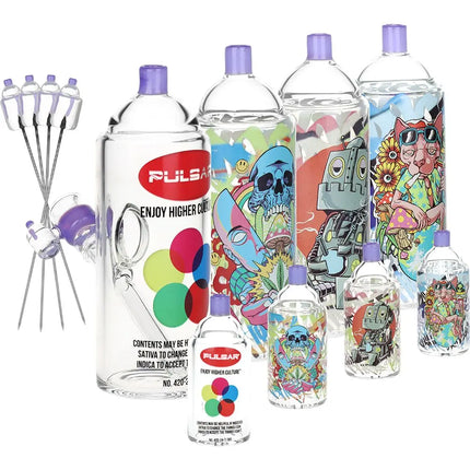 Pulsar Graffiti Series Spray Paint Glass Water Pipe Set / 7.5" / 14mm F Smoke Drop