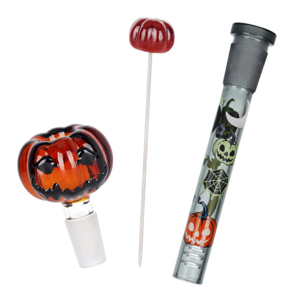 Pulsar Halloween Party Herb Pipe Glow Duo- 10" / 14mm F Smoke Drop