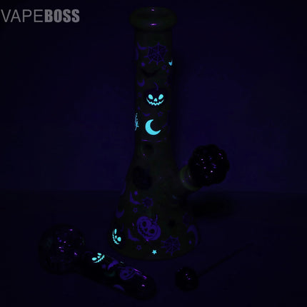 Pulsar Halloween Party Herb Pipe Glow Duo- 10" / 14mm F Smoke Drop