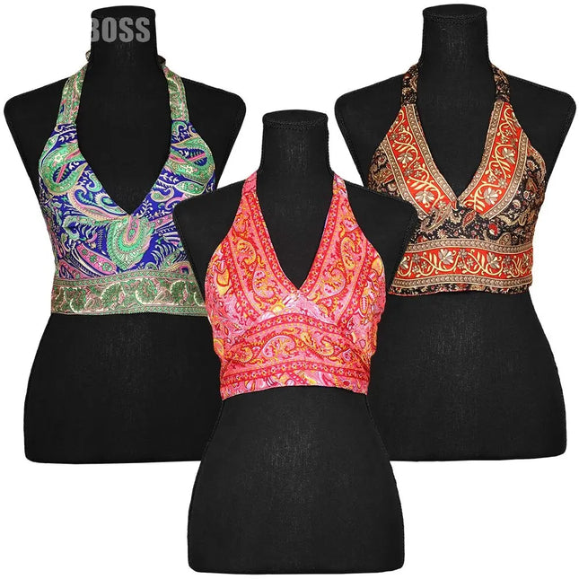Silk Halter Tie Crop Top - One Size - Vape Boss