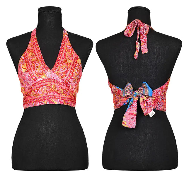 Silk Halter Tie Crop Top - One Size - Vape Boss