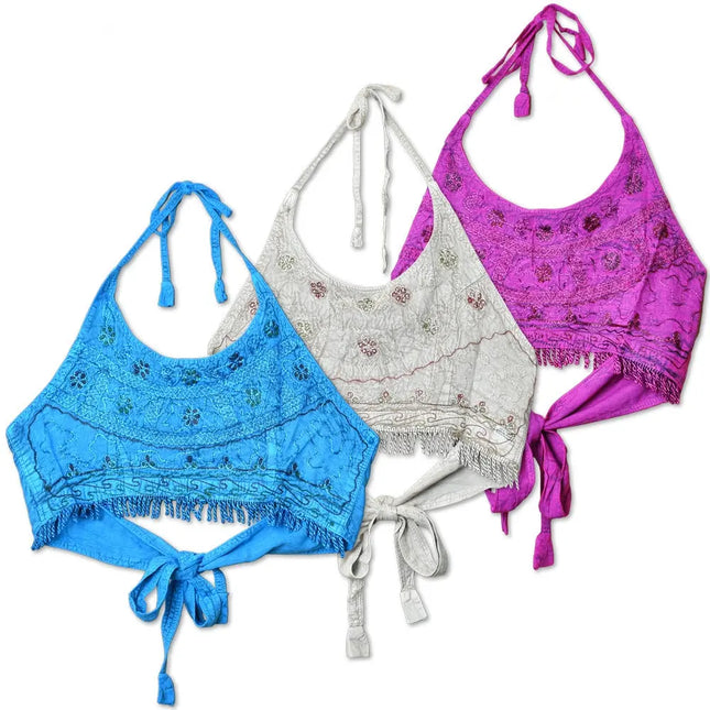 ThreadHeads Embroidered String Halter Top - One Size / Colors Vary - Vape Boss