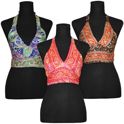 Silk Halter Tie Crop Top - One Size